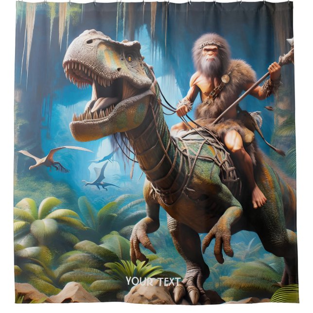 Cortina Para Box Fantasy Cute Neanderthal Andando Dinossauro (Frente)