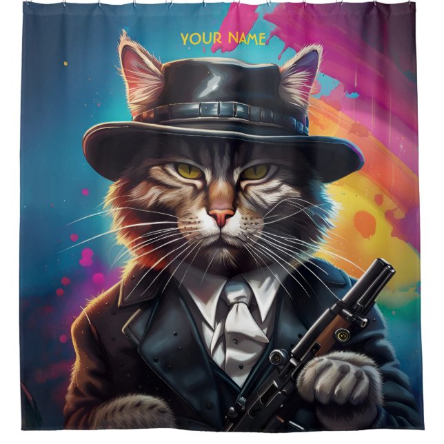 Cortina Para Box Fantasy Gangster Cat Gun (Frente)