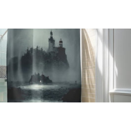 Cortina Para Box Fantasy Island Lighthouse Misty Foggy Dark Night