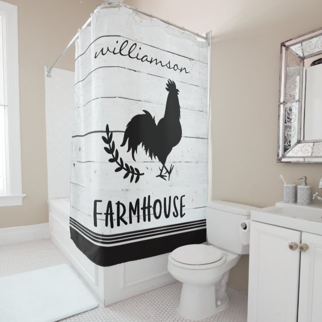 Cortina Para Box Farmhouse Style Wood Rooster Family (In Situ)