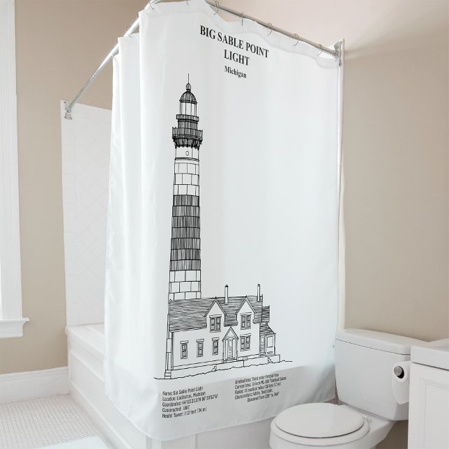 Cortina Para Box Farol de Big Sable Point - Michigan - BD (Big Sable Point Lighthouse - Michigan - BD. Shower Curtain)