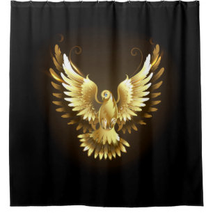 Cortina Para Box Faux Gold Foil Peace Dove em Preto