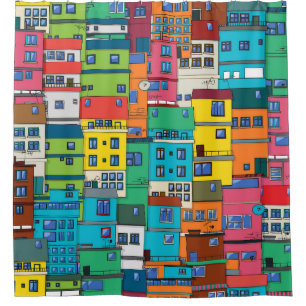 Cortina Para Box favela urbana brasileira: fundo colorido.