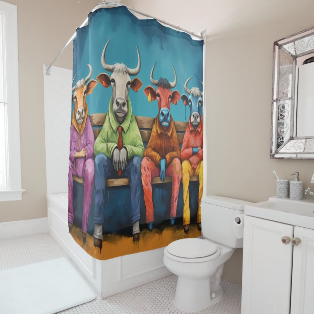 Cortina Para Box Fazenda de Vaca Azul Branco Vestida-se (In Situ)