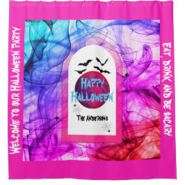 Cortina Para Box Feliz Dia das Bruxas de Lua Cheia Rosa