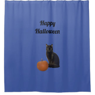 Cortina Para Box Feliz Dia das Bruxas Negro e Laranja Pumpkin Azul