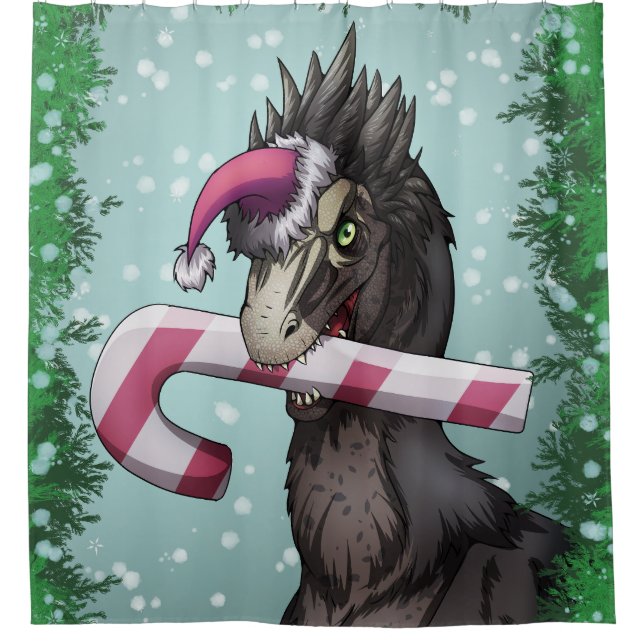 Cortina Para Box Feliz Dinossauro de Natal (Frente)