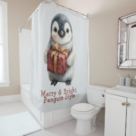 Cortina Para Box Feliz e Pinguim Brilhante Natal