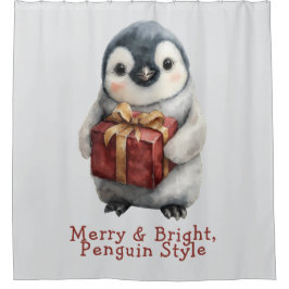 Cortina Para Box Feliz e Pinguim Brilhante Natal