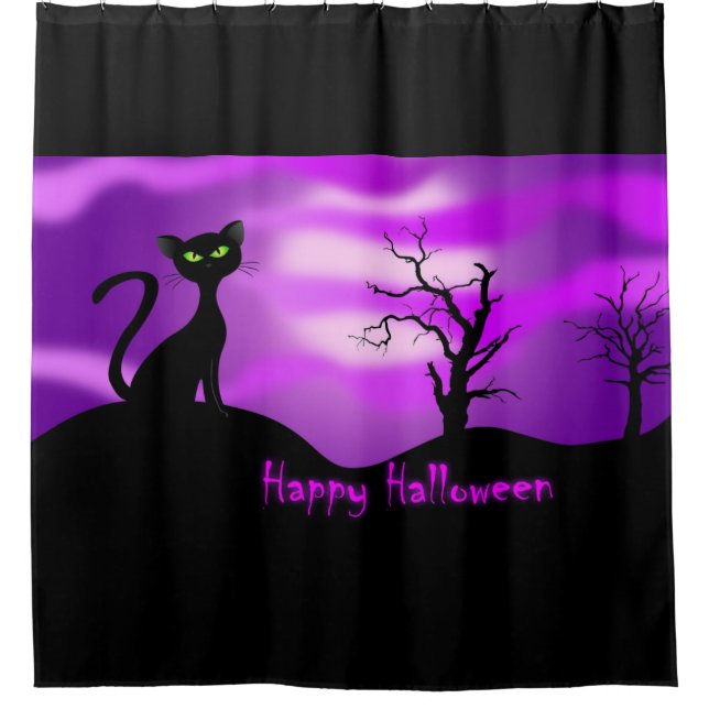 Cortina Para Box Feliz Halloween Black Cat Puro (Frente)