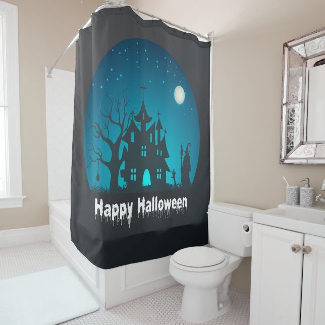 Cortina Para Box Feliz Halloween Blue e Black Hauned House (In Situ)