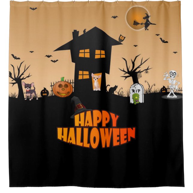 Cortina Para Box Feliz Halloween Chihuahuas (Frente)