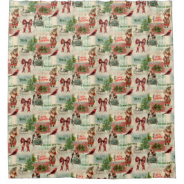Cortina Para Box Feliz Natal e Saudações de Fim de Ano Vintage