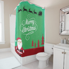 Cortina Para Box Feliz Natal Papais noeis Reindeer Snowflakes Verde