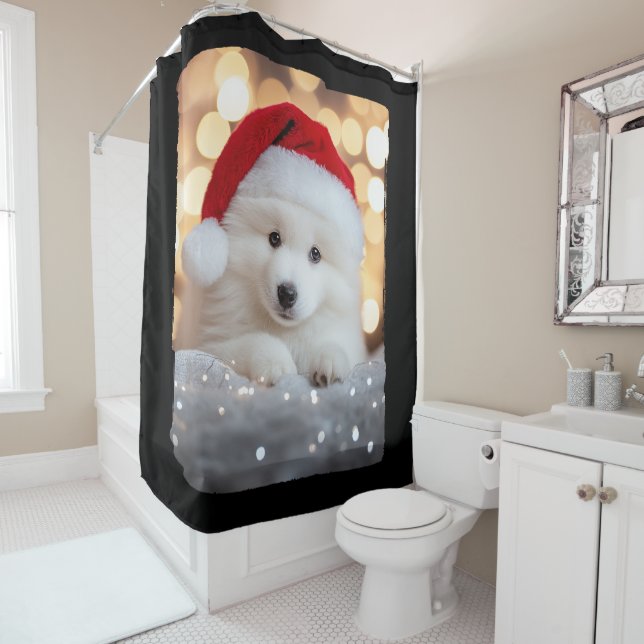Cortina Para Box Feliz Natal Samoyed Puppy Dog com Papai Noel (In Situ)