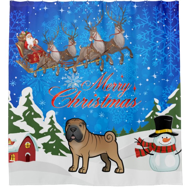 Cortina Para Box Feliz Natal Shar Pei (Frente)