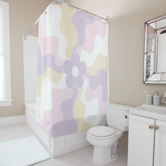 Cortina Para Box Feliz Retro Daisy - Pink Pastel, Amarelo e Roxo (In Situ)