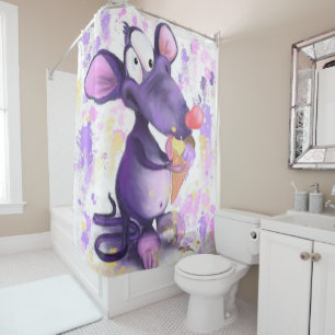 Cortina Para Box Feliz Sorvete de Rato Roxo - Pintura Engraçada 