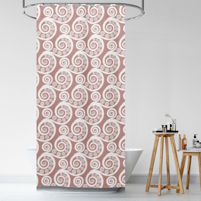 Cortina Para Box Feminine Rosy e White Fern Curls (Feminine Rosy & White Fern Leaf Curls Swirls Shower Curtain)