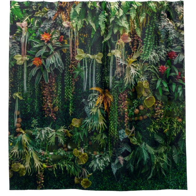 Cortina Para Box feno e decoração de plantas na parede (Frente)