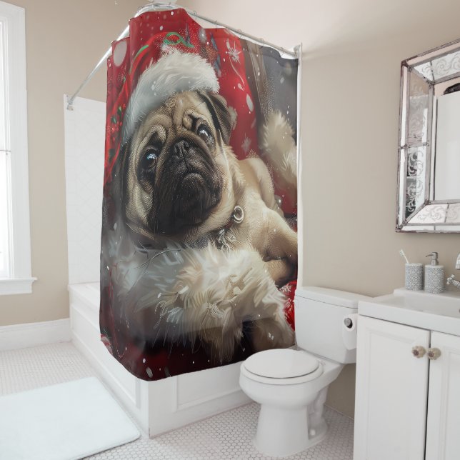 Cortina Para Box Festa de Natal do Cão Pug (In Situ)