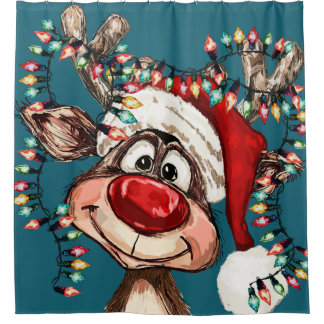 Cortina Para Box Festive Reindeer Christmas Shower Curtain