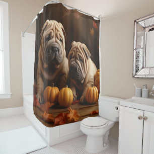Cortina Para Box Filhote de Shar Pei Delícia de Outono Abóbora