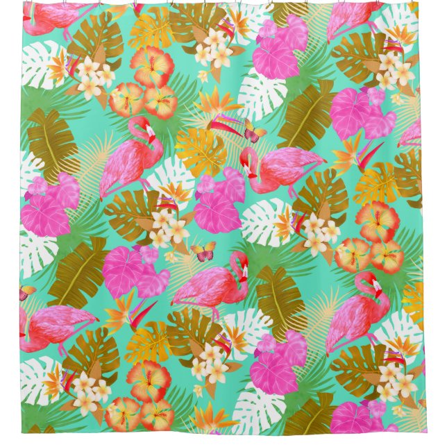 Cortina Para Box Flamingo Garden Teal (Frente)