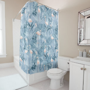 Cortina Para Box Flamingo Orchid Padrão Tropical Blue ID868