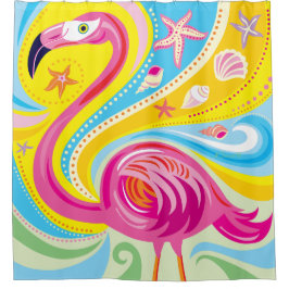 Cortina Para Box Flamingo Rosa com Estrela do Mar