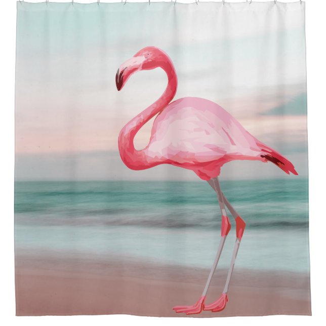 Cortina Para Box Flamingo Rosa Ilustração Tropical Beach Sunset (Frente)