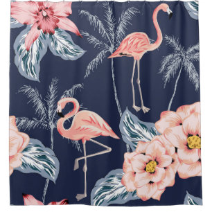 Cortina Para Box flamingo rosa, palmeiras, rosa, flor de orquídea, 