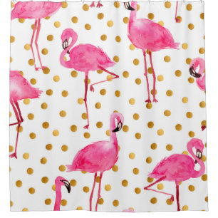 Cortina Para Box flamingos cor-de-água cor-de-rosa com costura de 