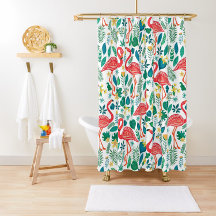 Flamingos cor-de-rosa e padrão das flores tropicai