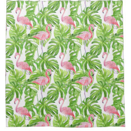 Cortina Para Box Flamingos cor-de-rosa na folhagem tropical do Chá 