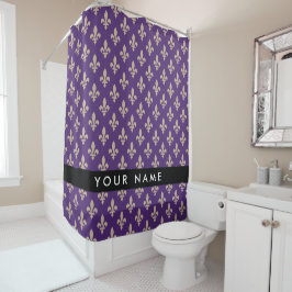 Cortina Para Box Fleur de Lis, Beige on Purple, Royal, Your Name