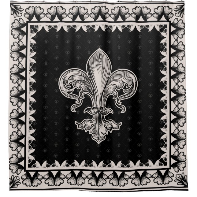 Cortina Para Box Fleur-de-lis - Preto e Creme (Frente)