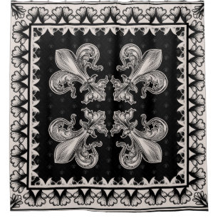 Cortina Para Box Fleur-de-lis - Preto e Creme