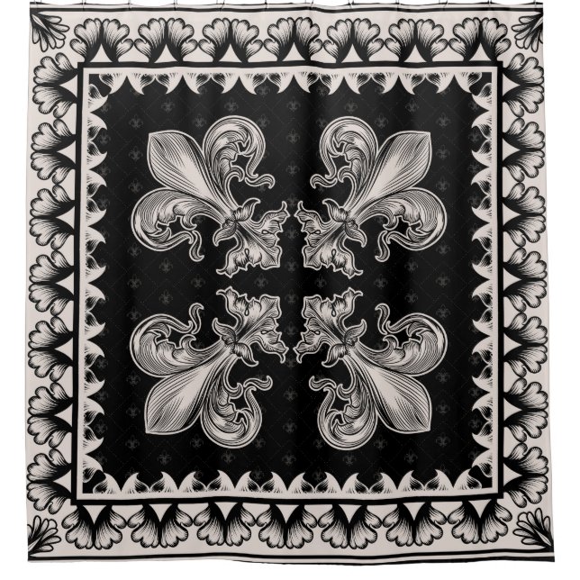 Cortina Para Box Fleur-de-lis - Preto e Creme (Frente)