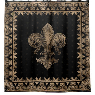 Cortina Para Box Fleur-de-lis - Preto e Dourado