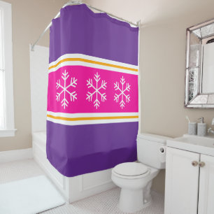 Cortina Para Box Flocos de Neve Alpinos Listras Rosa Brilhante Roxo