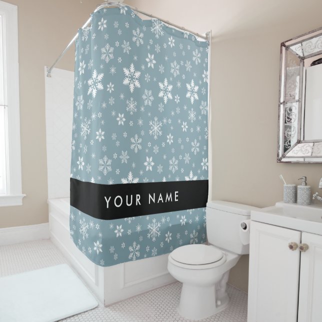 Cortina Para Box Flocos de neve brancos, Cinzas, seu nome, Personal (In Situ)