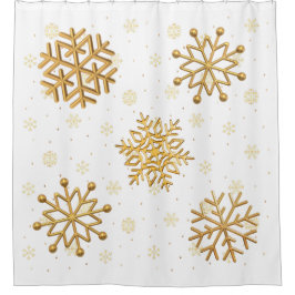 Cortina Para Box Flocos de neve metálicos Dourados em branco