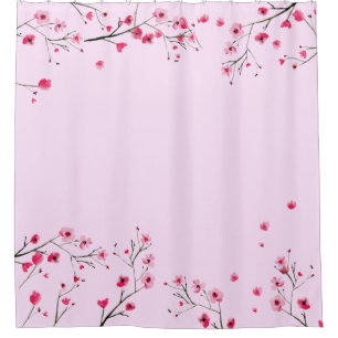 Cortina Para Box Flor cor-de-água rosa Flor de cereja japonesa Flo