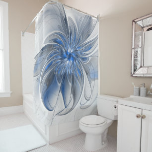 Cortina Para Box Flor de Arte Fracionada com Cinza Azul abstrato