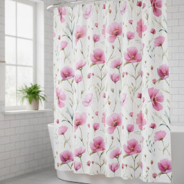Cortina Para Box Flor de Campo Aguarela Rosa