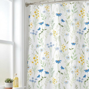 Cortina Para Box Flor de Campo Aquarela Azul Amarelo