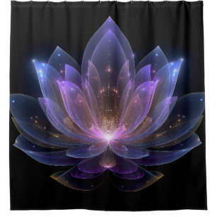 Cortina Para Box Flor de Lotus Luminosa - Floral Preto Azul Roxo