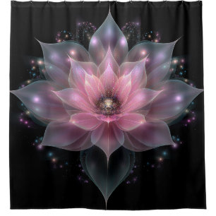 Cortina Para Box Flor de Lotus Luminoso - Flor Preta Rosa claro