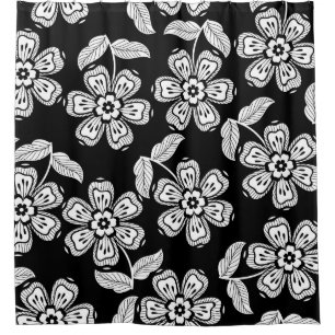 Cortina Para Box Flor de rabo preto e branco, padrão preto, abstrat